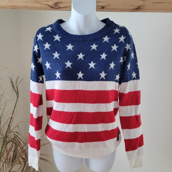 Tipsy Elves Starry Stripes Patriotic Sweater - Red, White, and Blue Size Small - Picture 2 of 6